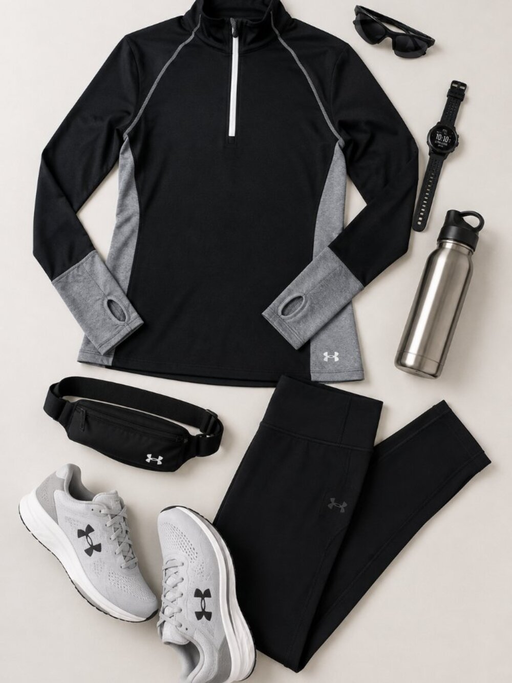 Under Armour ColdGear 1/2 Zip Running Top Womens M Black Gray Thumbholes Reflect